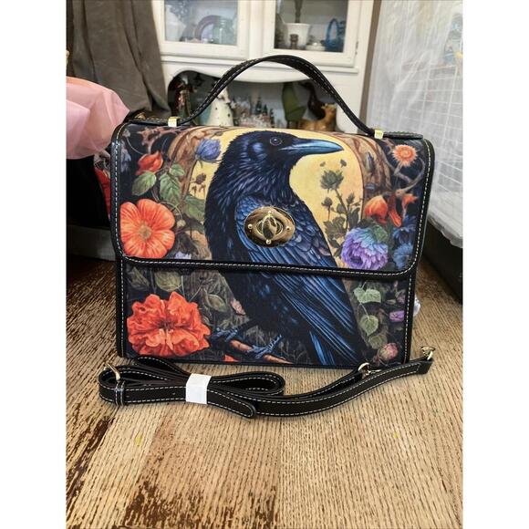 Raven Crow Handbag Crossbody Dark Cottage Romantic Halloween Goth vegan leather - Picture 1 of 9